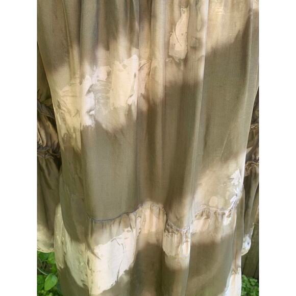 Tempo Paris Silk Olive Green Gathered Tie Dye Ruffle Boho Top S/M - Picture 6 of 8